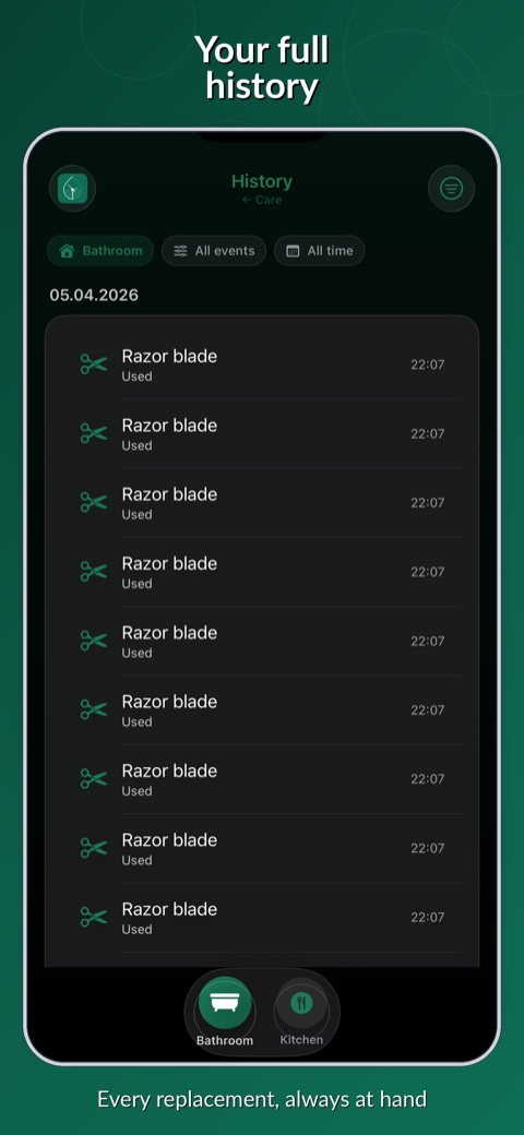 erneu screenshot: full history