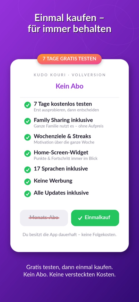 Kudo Kouri Screenshot: Einmalkauf statt Abo